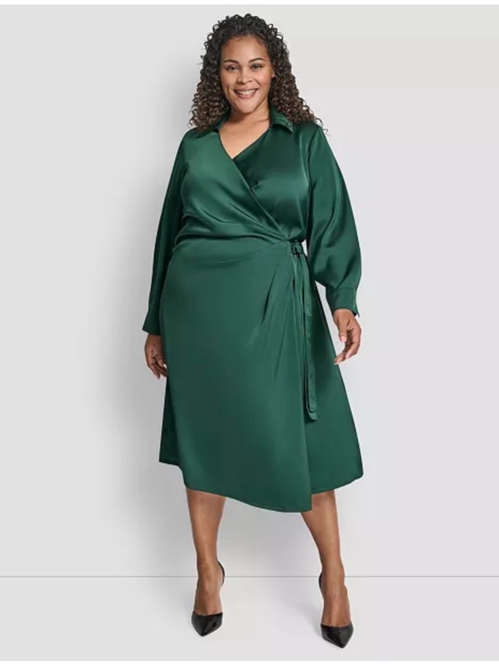 Dkny Emerald Green Satin Wrap Dress